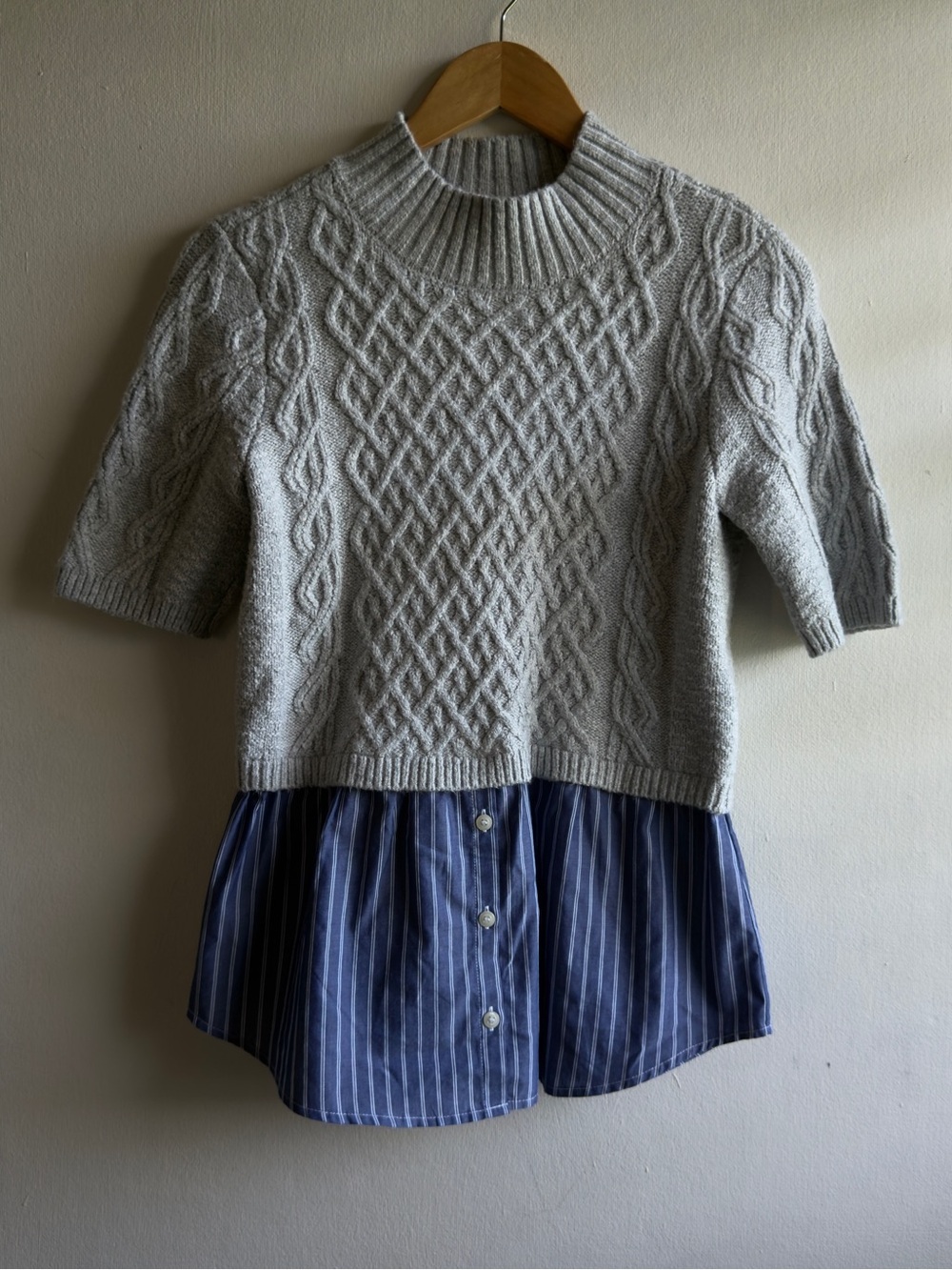 Maeve Anthropologie Twofer Cable Knit Sweater Blue Striped Shirt Top Small⁠